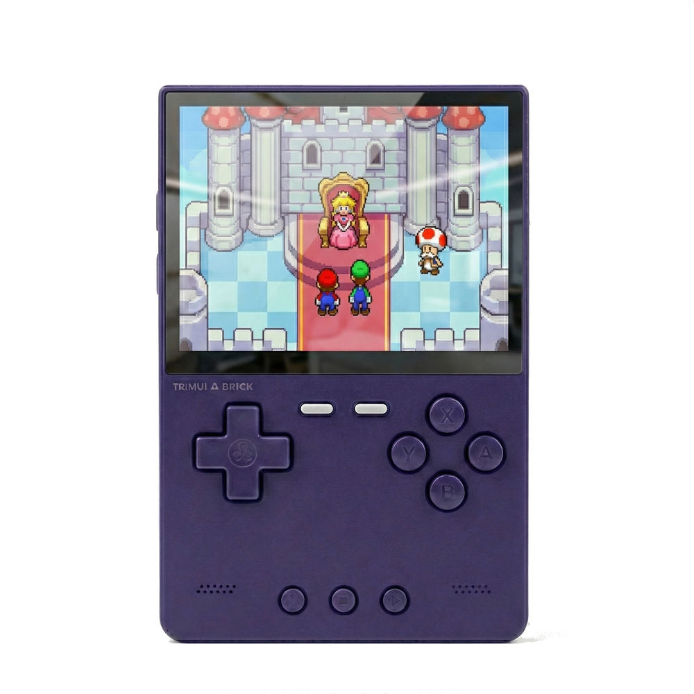 Consola retro portabila TRIMUI Brick 64GB cu jocuri, quad core Cortex-A53 2.0GHz, 1GB RAM, IPS LCD 3.2" 1024x768 4:3, acumulator 3000 mAh, WiFi, Bluetooth, indigo