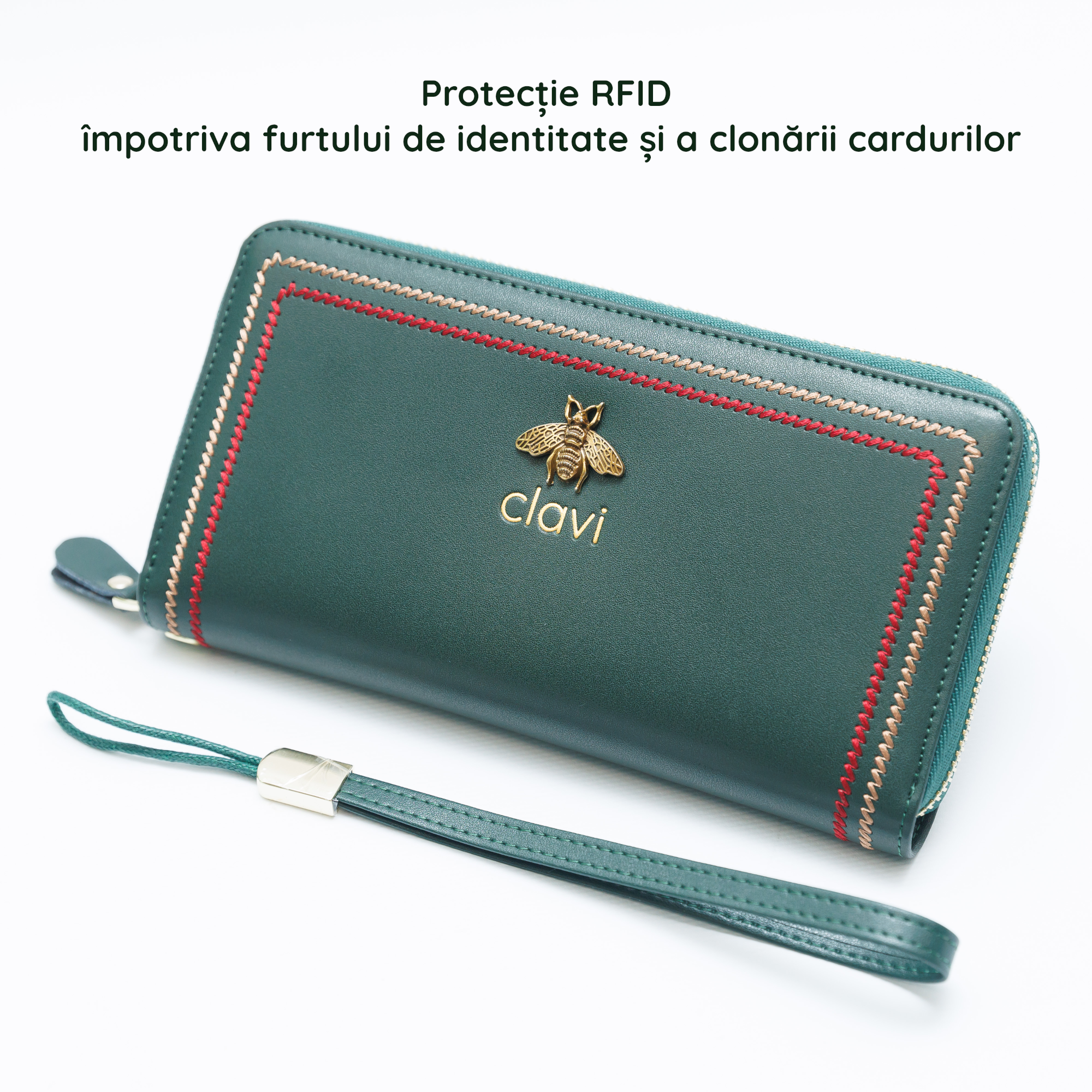 Portofel Damă Clavi din Piele Naturală, Verde Închis Forest – Spațios pentru Telefon, Protecție RFID & Cutie Cadou