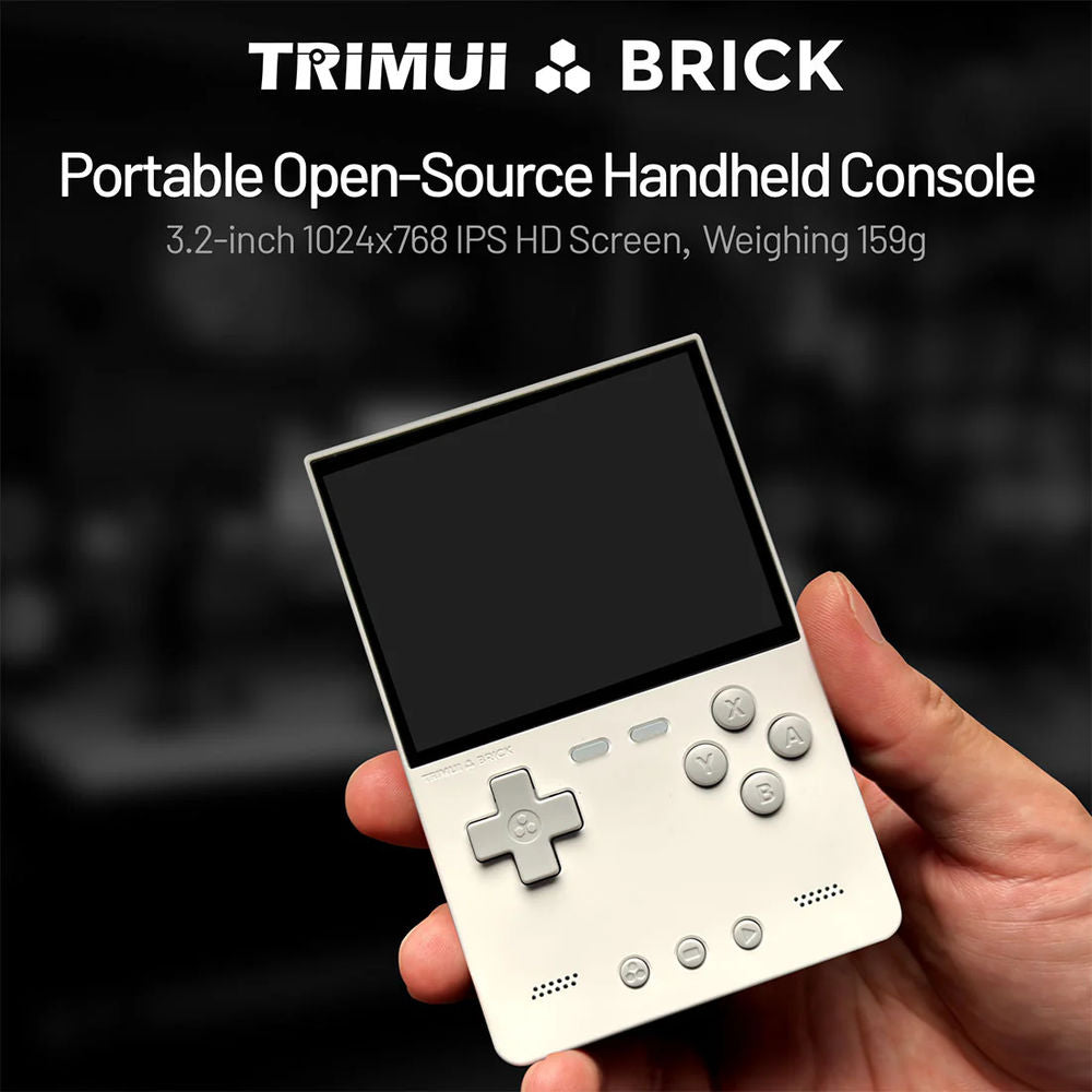Consola retro portabila TRIMUI Brick 64GB cu jocuri, quad core Cortex-A53 2.0GHz, 1GB RAM, IPS LCD 3.2" 1024x768 4:3, acumulator 3000 mAh, WiFi, Bluetooth, alb