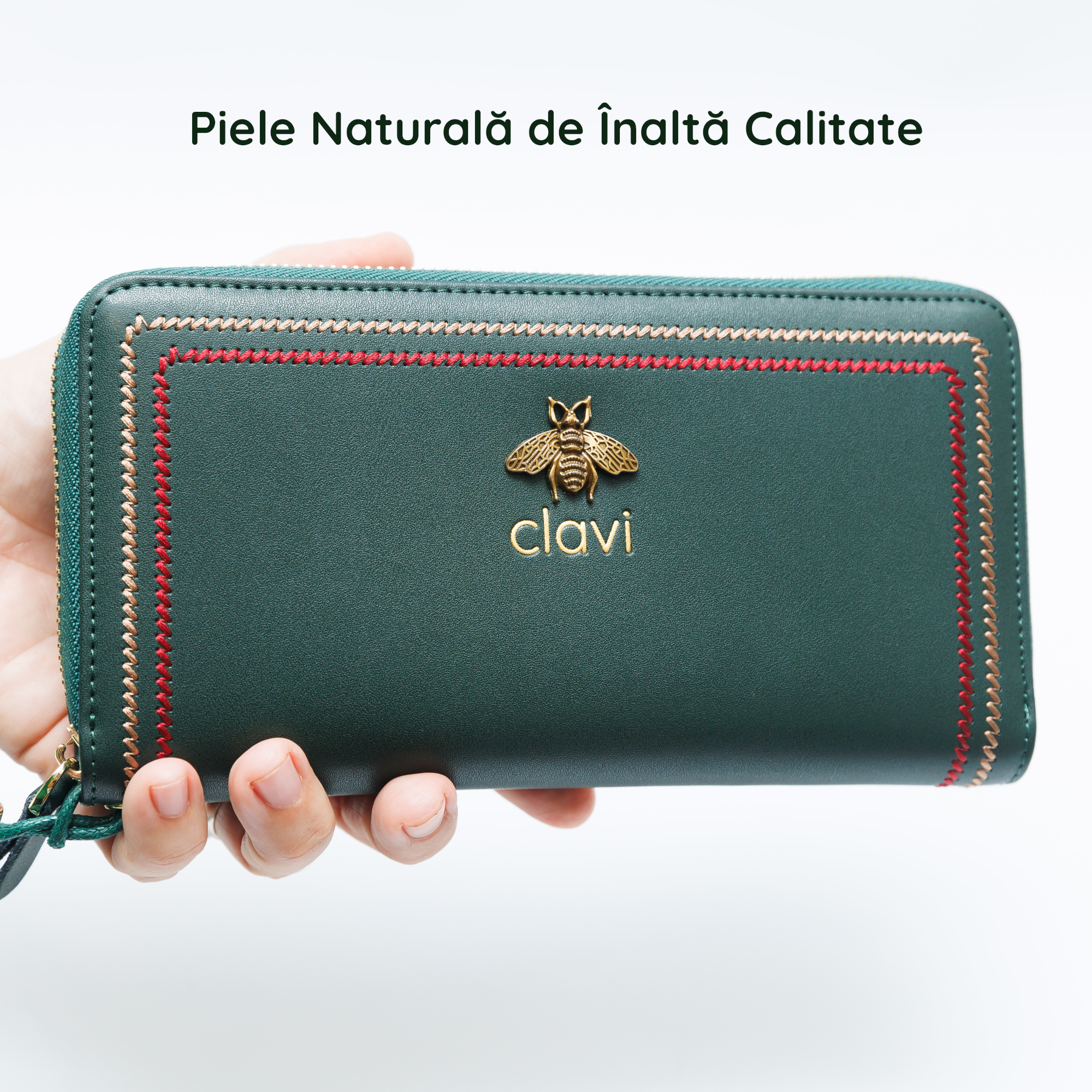 Portofel Damă Clavi din Piele Naturală, Verde Închis Forest – Spațios pentru Telefon, Protecție RFID & Cutie Cadou