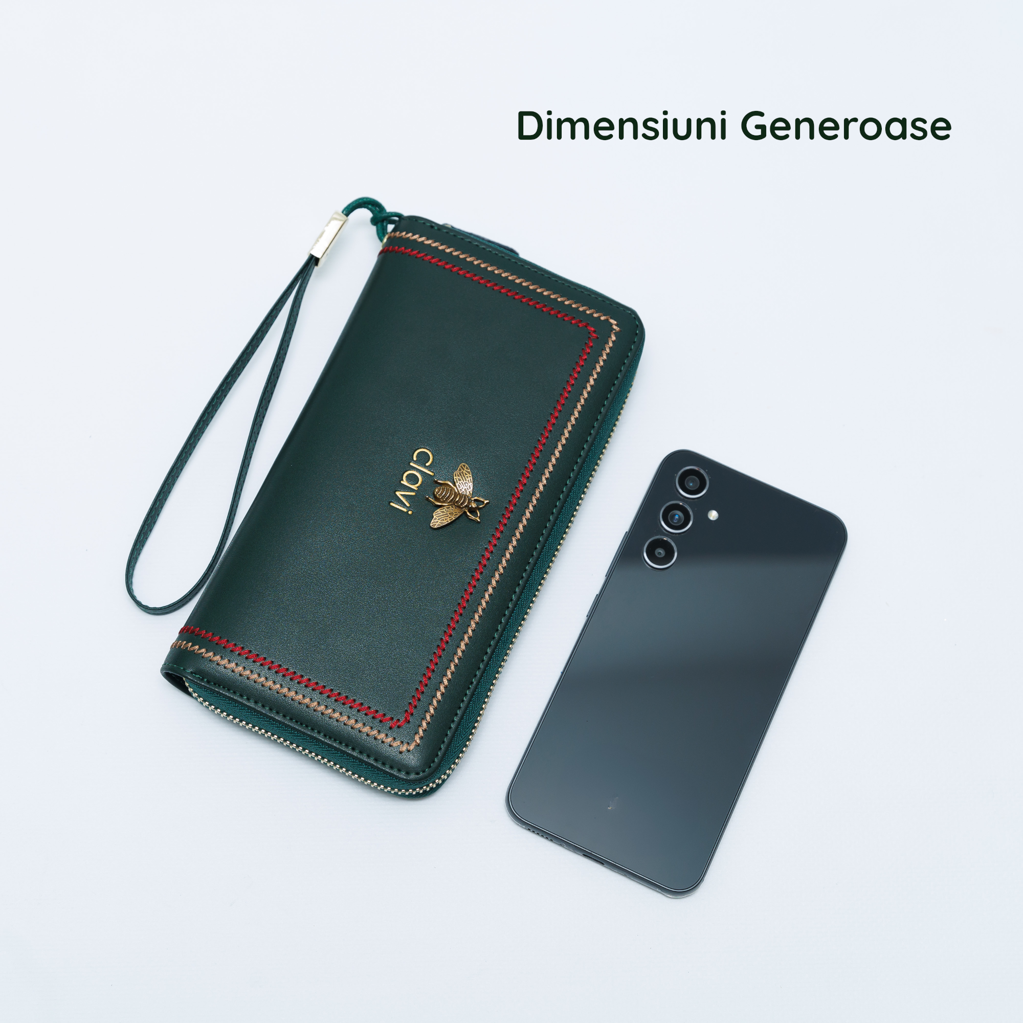 Portofel Damă Clavi din Piele Naturală, Verde Închis Forest – Spațios pentru Telefon, Protecție RFID & Cutie Cadou