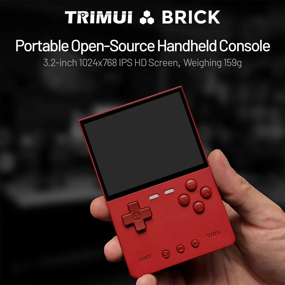 Consola retro portabila TRIMUI Brick 64GB cu jocuri, quad core Cortex-A53 2.0GHz, 1GB RAM, IPS LCD 3.2" 1024x768 4:3, acumulator 3000 mAh, WiFi, Bluetooth, rosu
