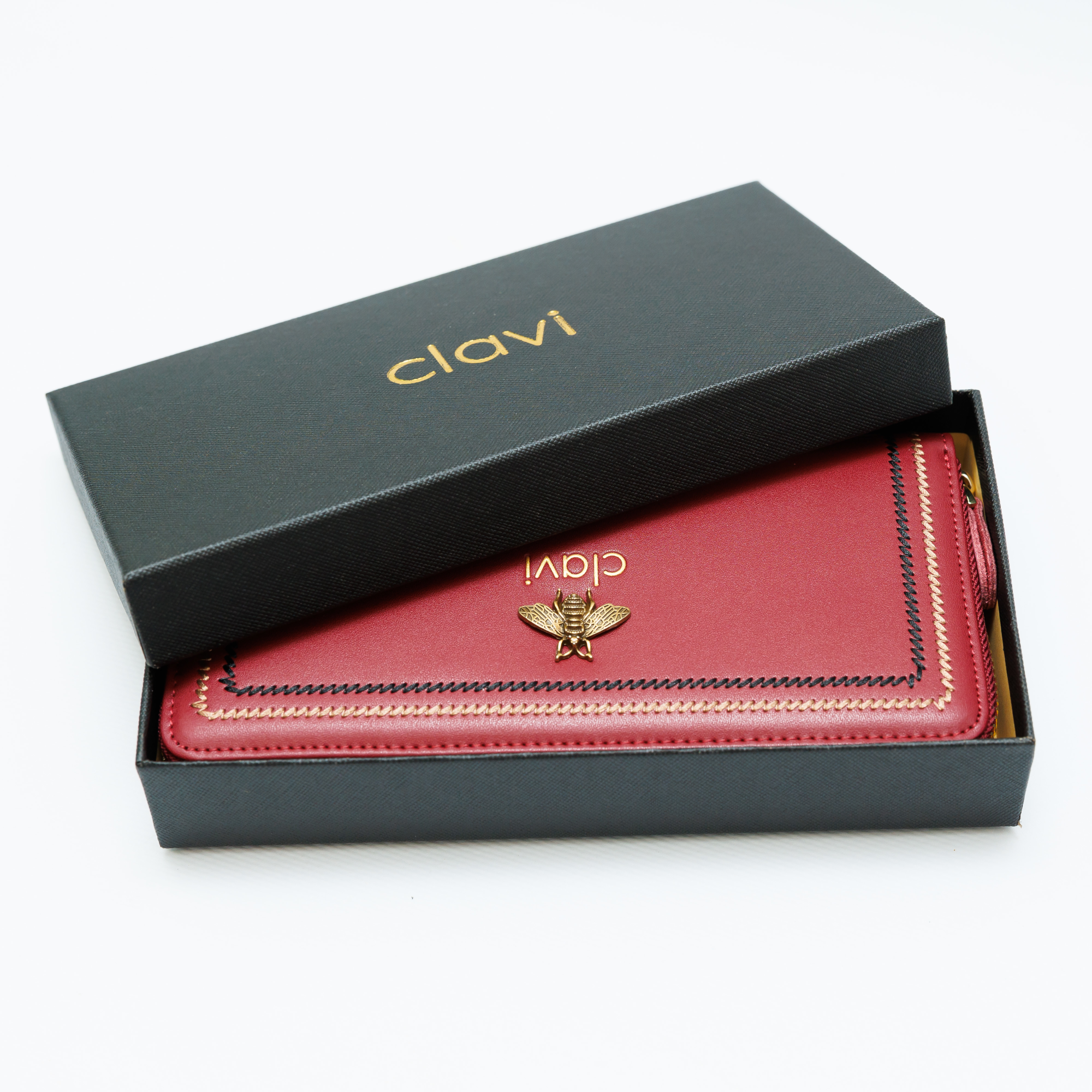 Portofel Damă Clavi din Piele Naturală – Roșu Rubin, Spațios pentru Telefon & Protecție RFID (Cutie Cadou Inclusă)