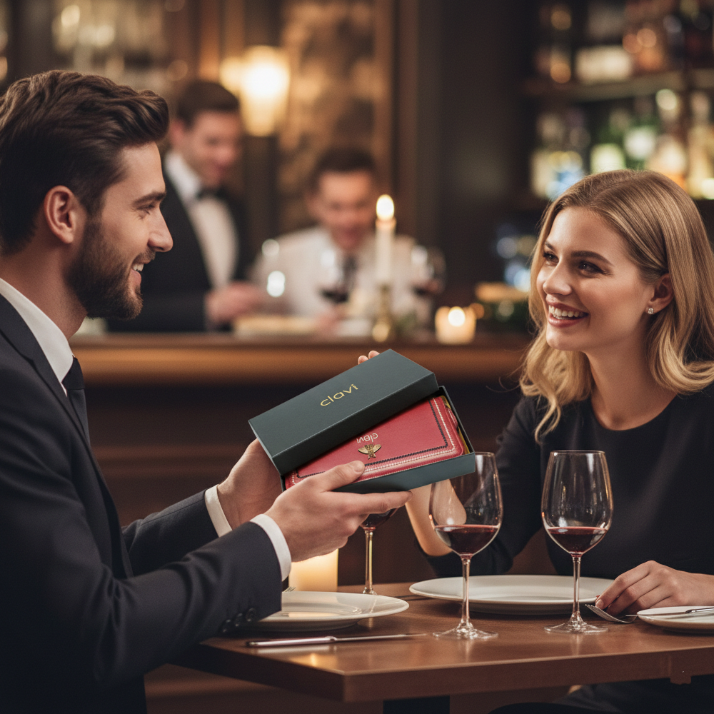 Portofel Damă Clavi din Piele Naturală – Roșu Rubin, Spațios pentru Telefon & Protecție RFID (Cutie Cadou Inclusă)