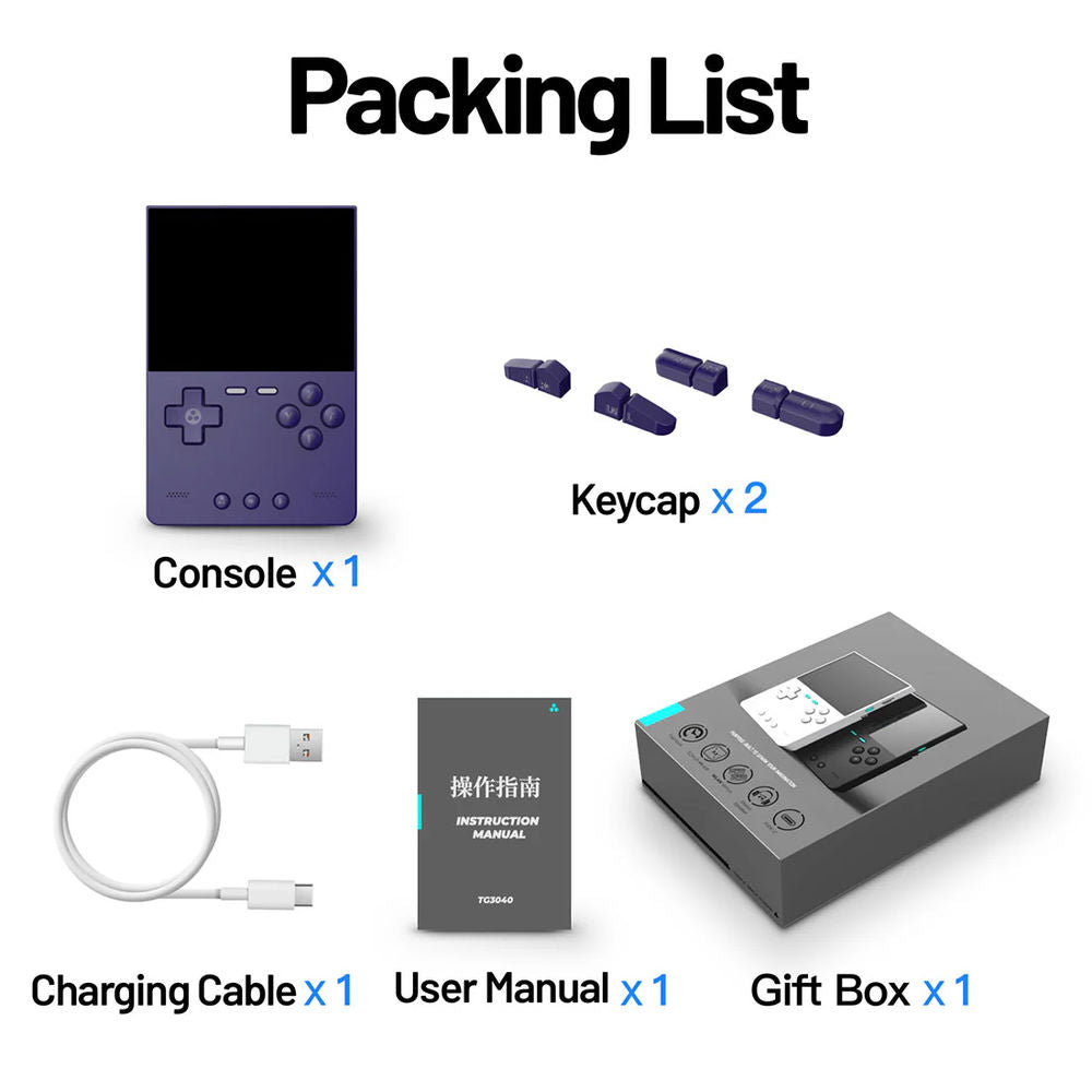 Consola retro portabila TRIMUI Brick 64GB cu jocuri, quad core Cortex-A53 2.0GHz, 1GB RAM, IPS LCD 3.2" 1024x768 4:3, acumulator 3000 mAh, WiFi, Bluetooth, indigo