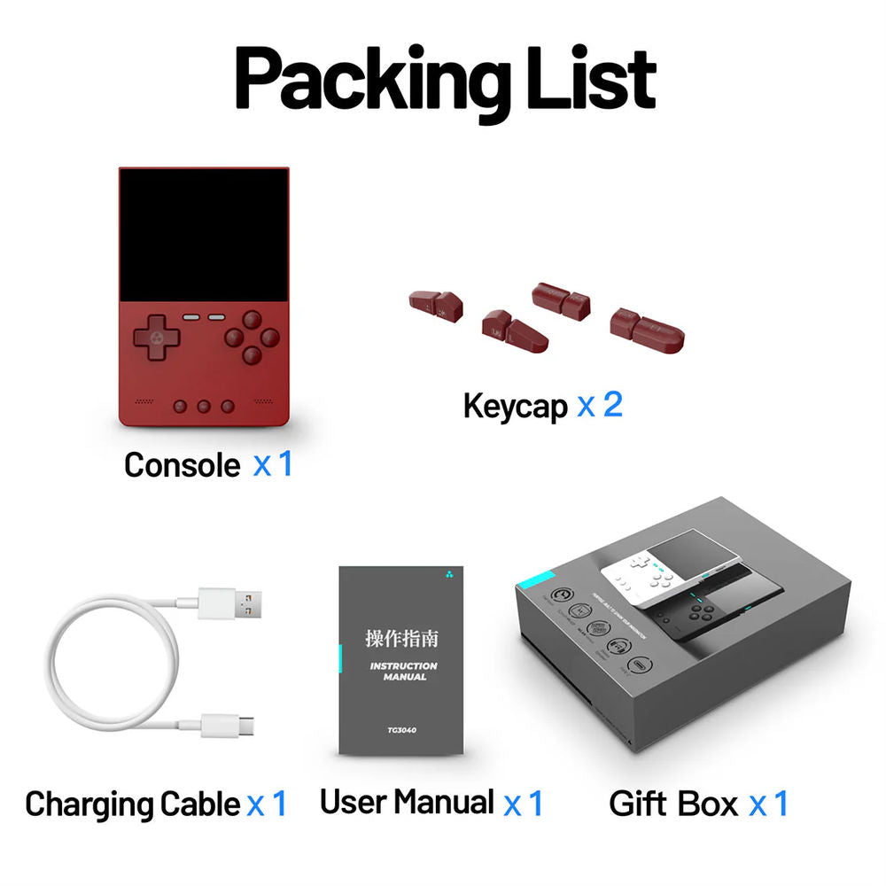 Consola retro portabila TRIMUI Brick 64GB cu jocuri, quad core Cortex-A53 2.0GHz, 1GB RAM, IPS LCD 3.2" 1024x768 4:3, acumulator 3000 mAh, WiFi, Bluetooth, rosu